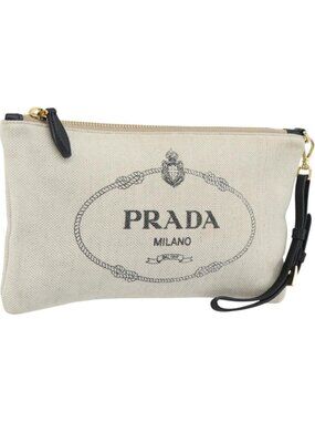 PRADA Canapa Pouch Canvas White Gold 1NH018